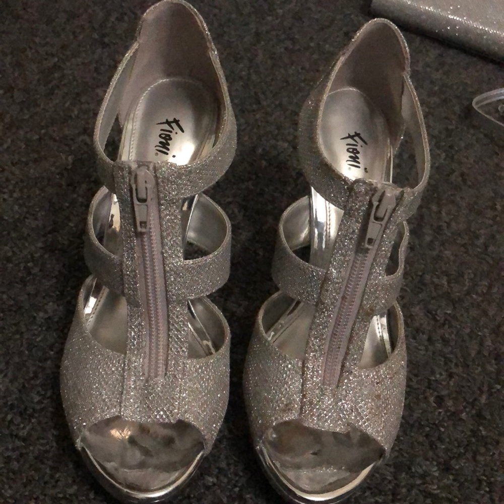 Fioni Silver glitter peep toe stilettos